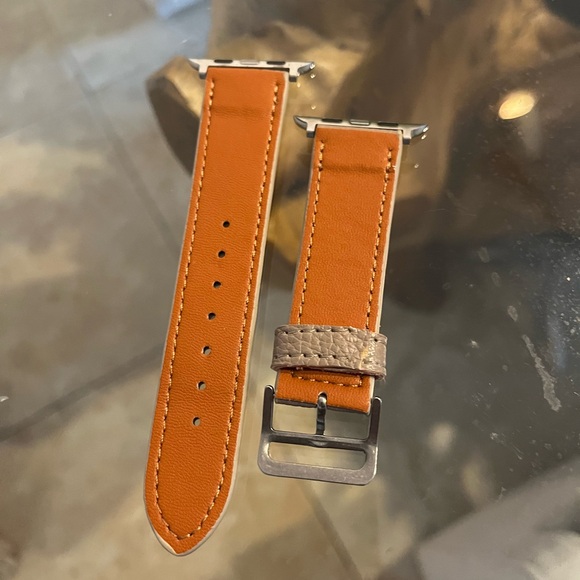 H Designer Apple Watch Band Beige Color  Leather